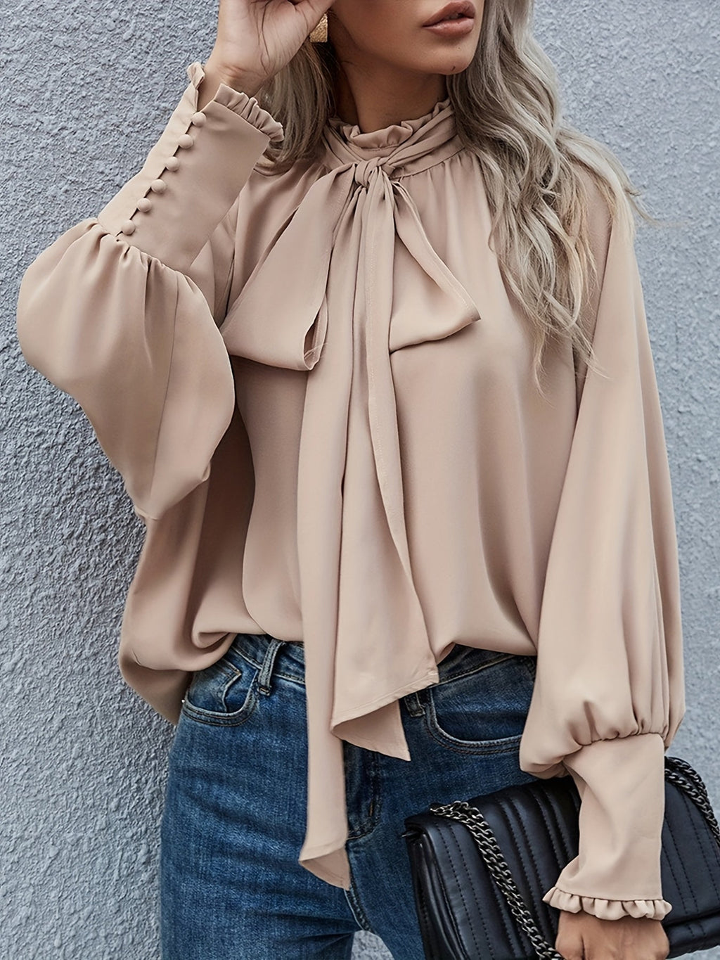 Dames Blouse Striknek Pofmouwen Polyester 1