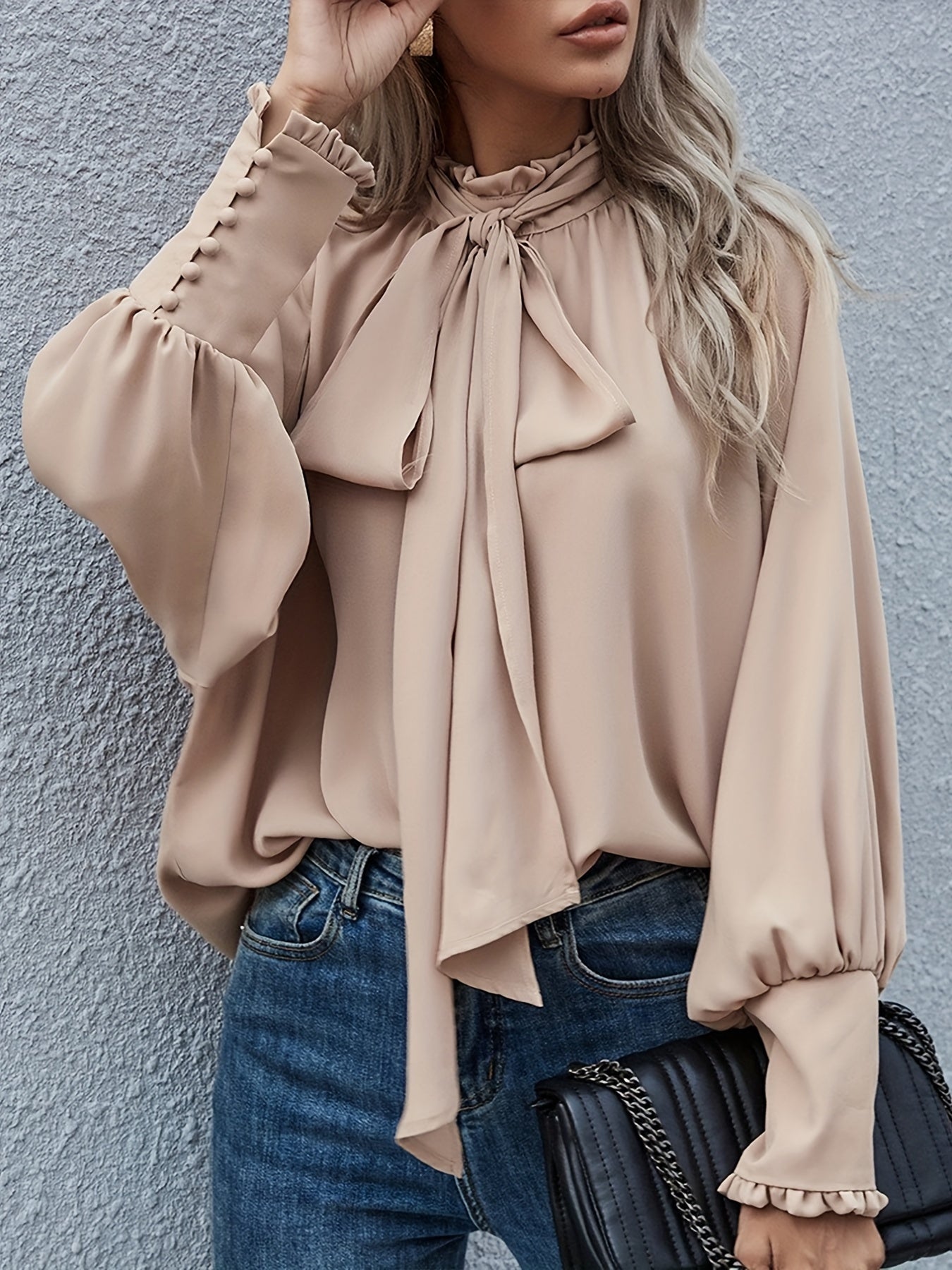 Dames Blouse Striknek Pofmouwen Polyester 1