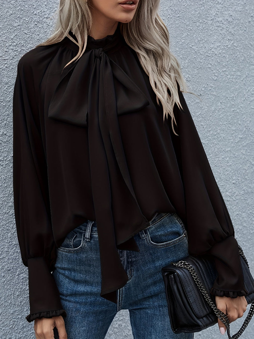 Dames Blouse Striknek Pofmouwen Polyester 2