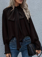 Dames Blouse Striknek Pofmouwen Polyester 2