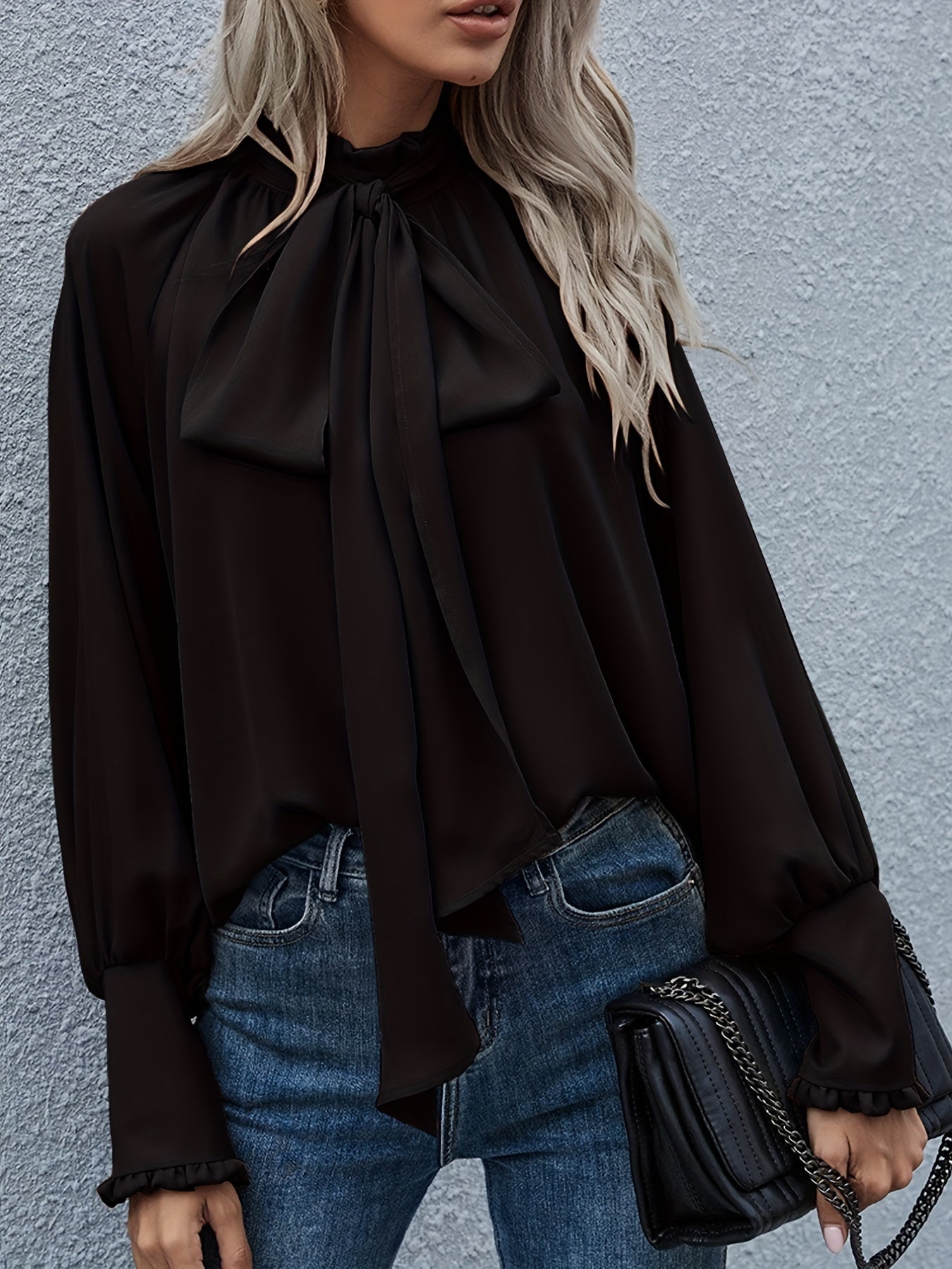 Dames Blouse Striknek Pofmouwen Polyester 2
