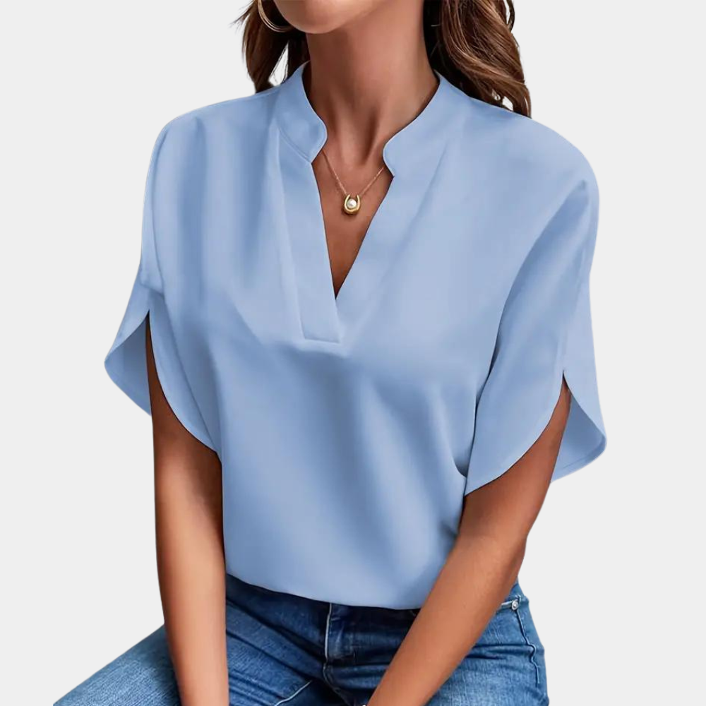 Dames Blouse V-Hals Korte Mouwen Viscose Mix Lichtgewicht 0