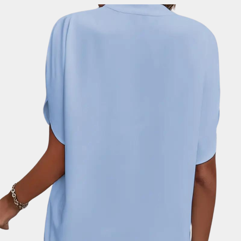 Dames Blouse V-Hals Korte Mouwen Viscose Mix Lichtgewicht 1