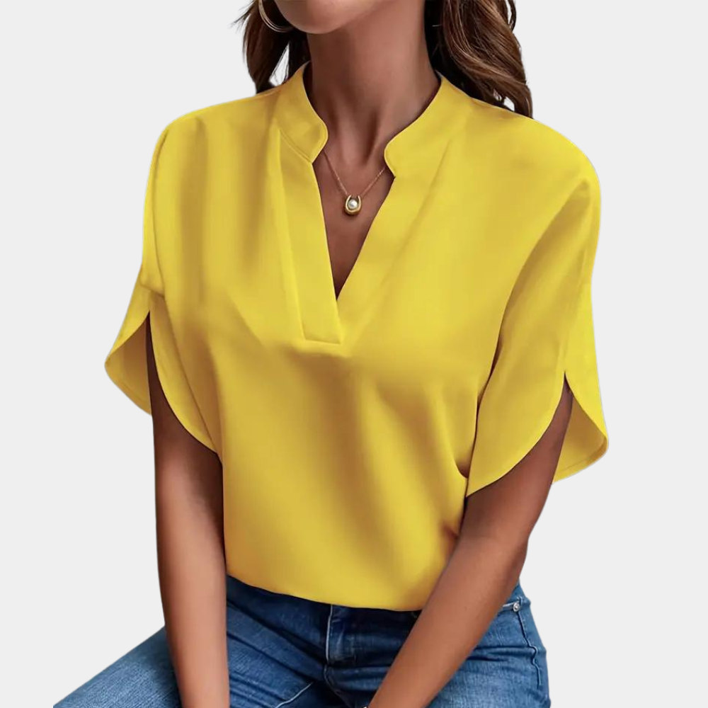 Dames Blouse V-Hals Korte Mouwen Viscose Mix Lichtgewicht 3