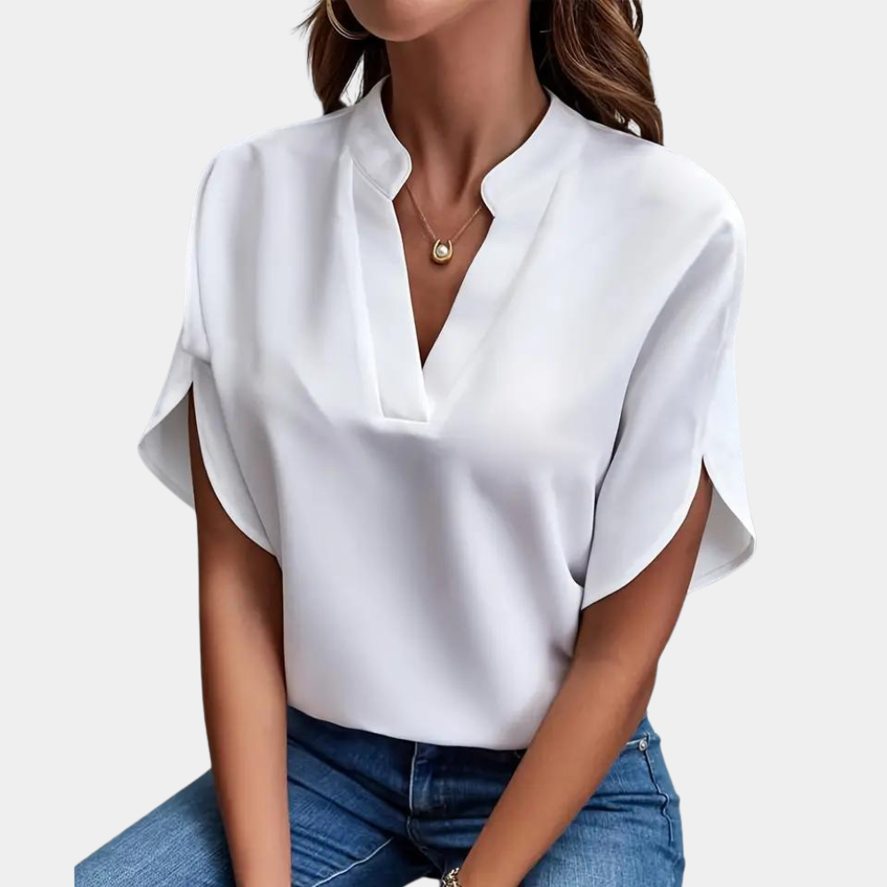 Dames Blouse V-Hals Korte Mouwen Viscose Mix Lichtgewicht 4