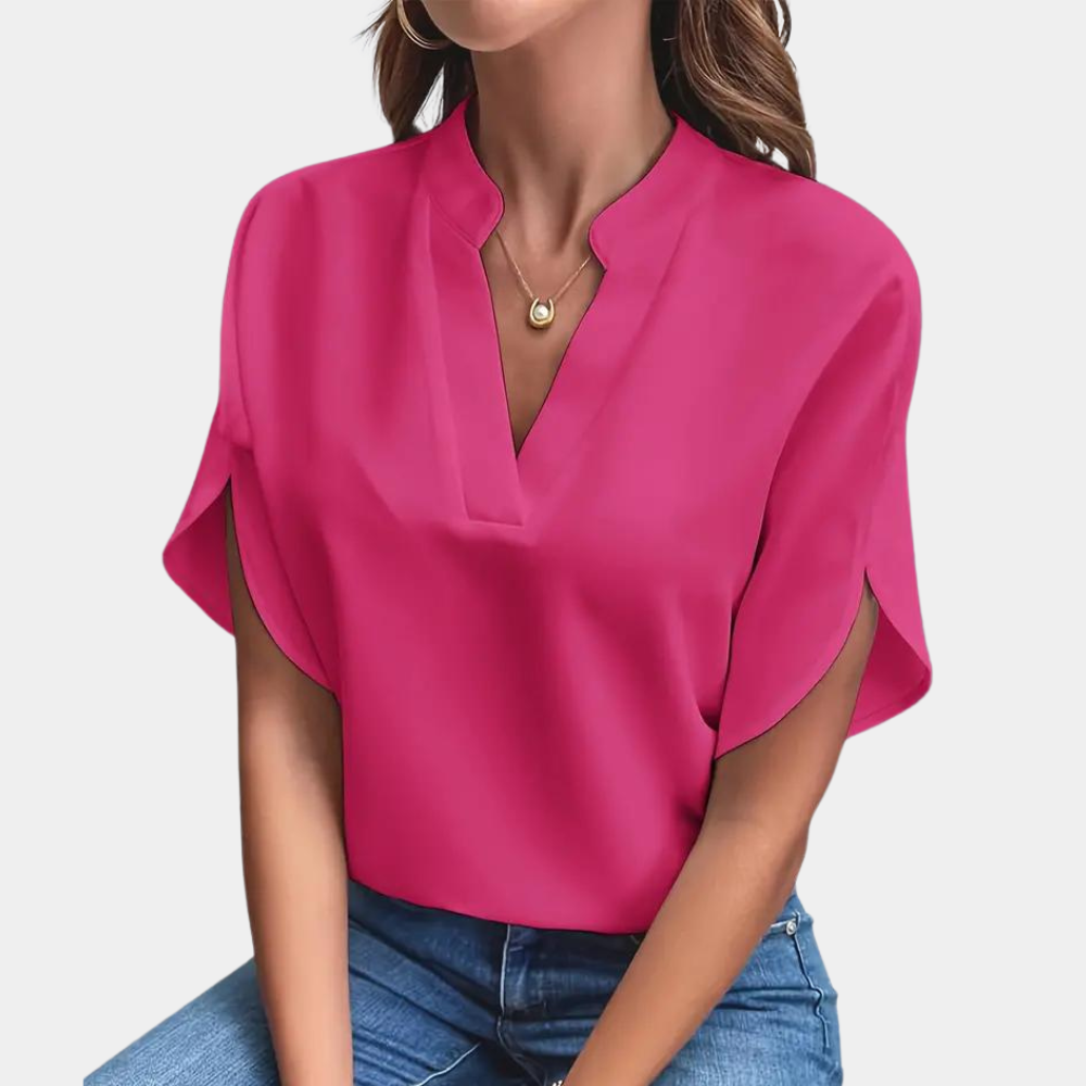 Dames Blouse V-Hals Korte Mouwen Viscose Mix Lichtgewicht 6