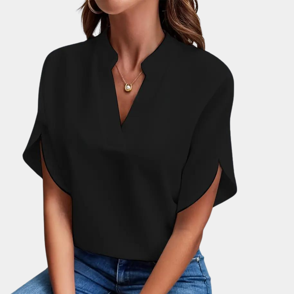Dames Blouse V-Hals Korte Mouwen Viscose Mix Lichtgewicht 9