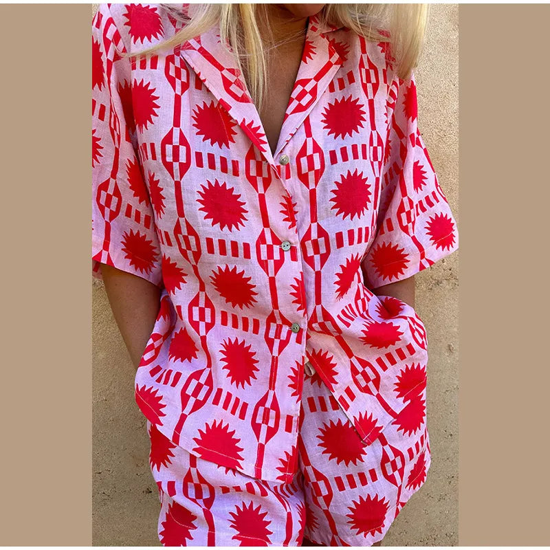 Dames Co-ord Set Geometrisch Katoen 2 Delige Sportkleding 2