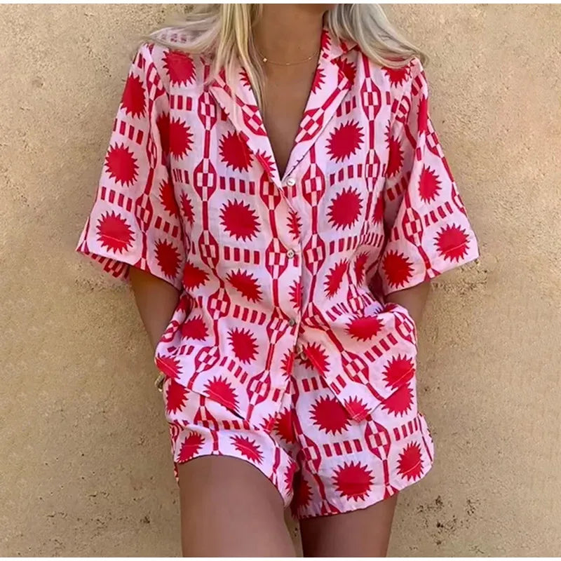 Dames Co-ord Set Geometrisch Katoen 2 Delige Sportkleding 4