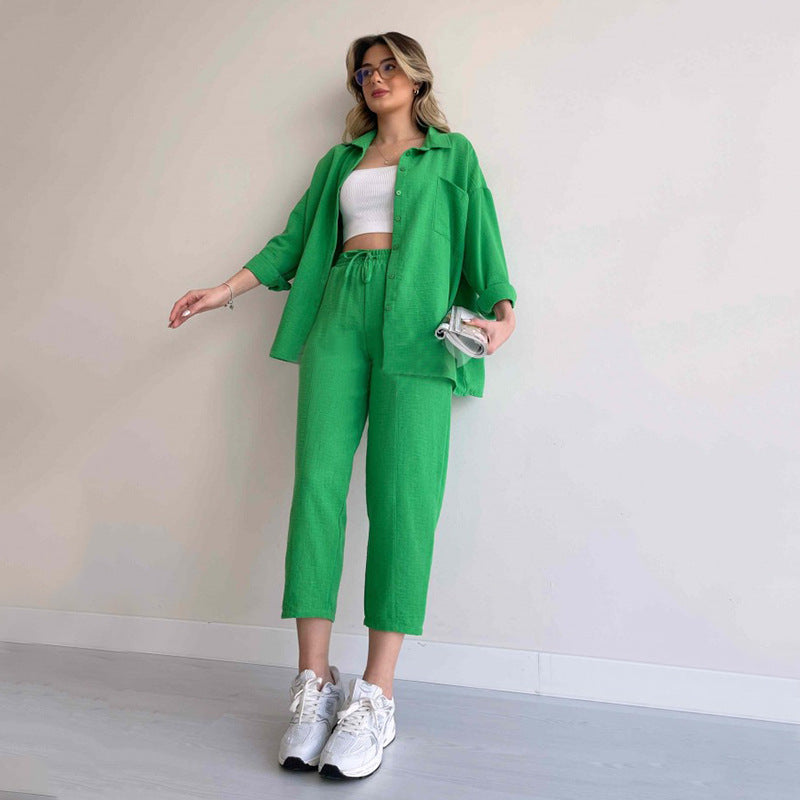 Dames Co Ord Set Katoen Oversized Shirt en Wijde Broek Zomer 3