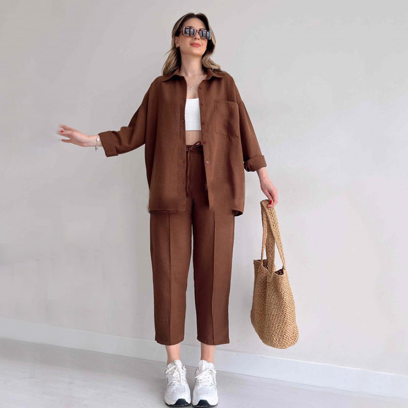 Dames Co Ord Set Katoen Oversized Shirt en Wijde Broek Zomer 4