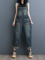 Dames Cropped Denim Overall 100% Katoen Relaxed Fit 0