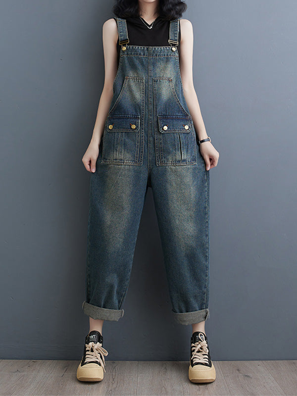 Dames Cropped Denim Overall 100% Katoen Relaxed Fit 0