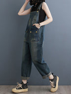 Dames Cropped Denim Overall 100% Katoen Relaxed Fit 1