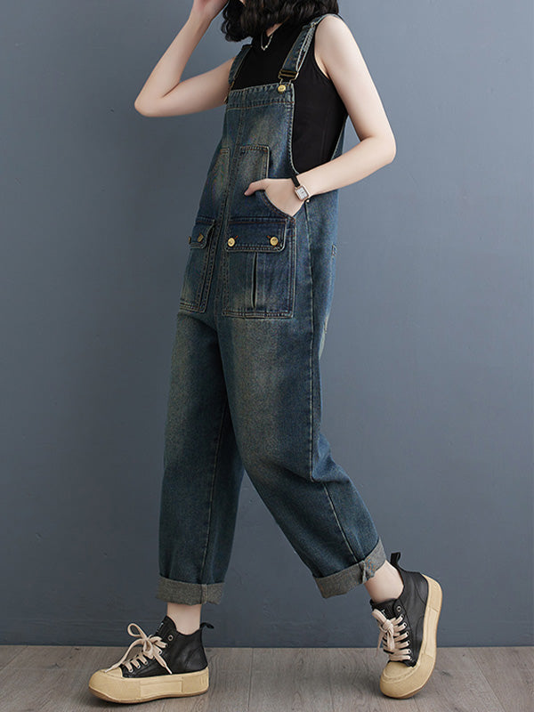 Dames Cropped Denim Overall 100% Katoen Relaxed Fit 1