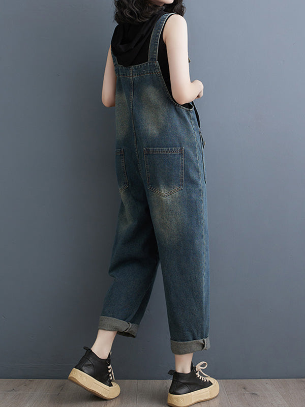Dames Cropped Denim Overall 100% Katoen Relaxed Fit 6
