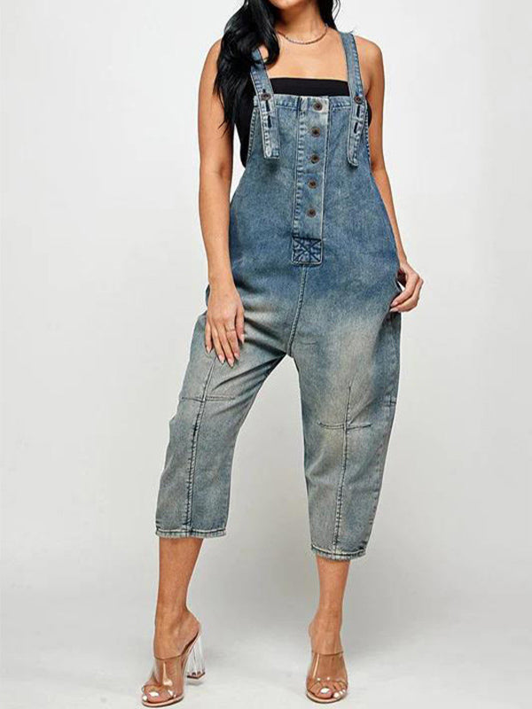 Dames Denim Cropped Overalls Katoen 1