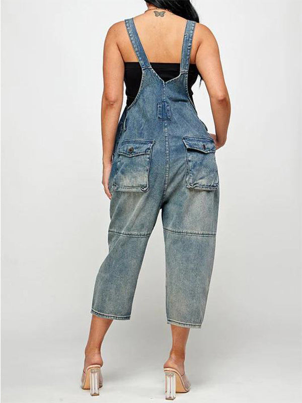 Dames Denim Cropped Overalls Katoen 2