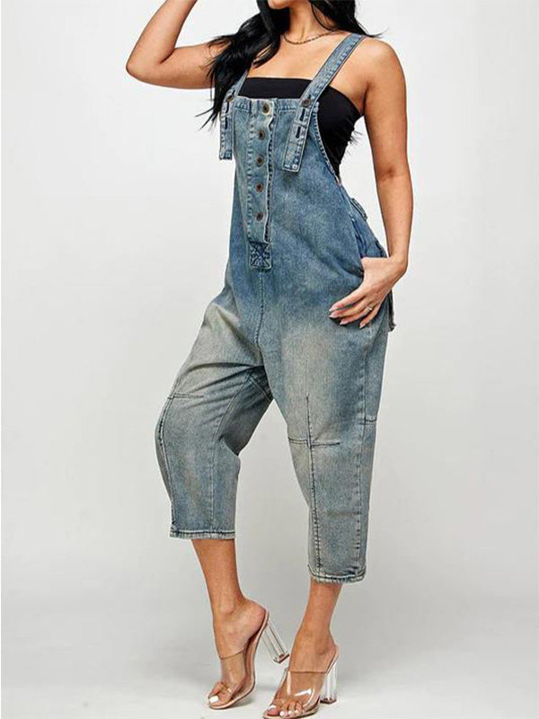 Dames Denim Cropped Overalls Katoen 3