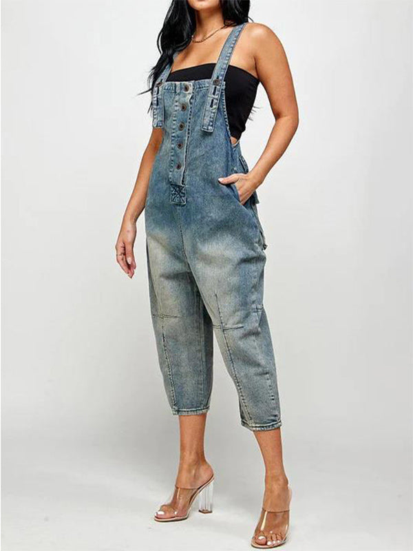 Dames Denim Cropped Overalls Katoen 4