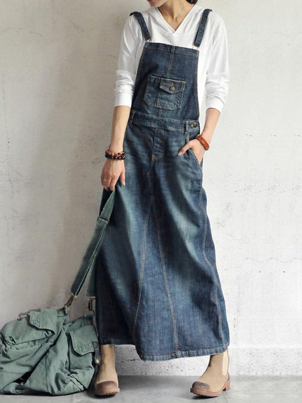 Dames Denim Jurk Katoen met Rugsplit en Verstelbare Schouderbanden 0