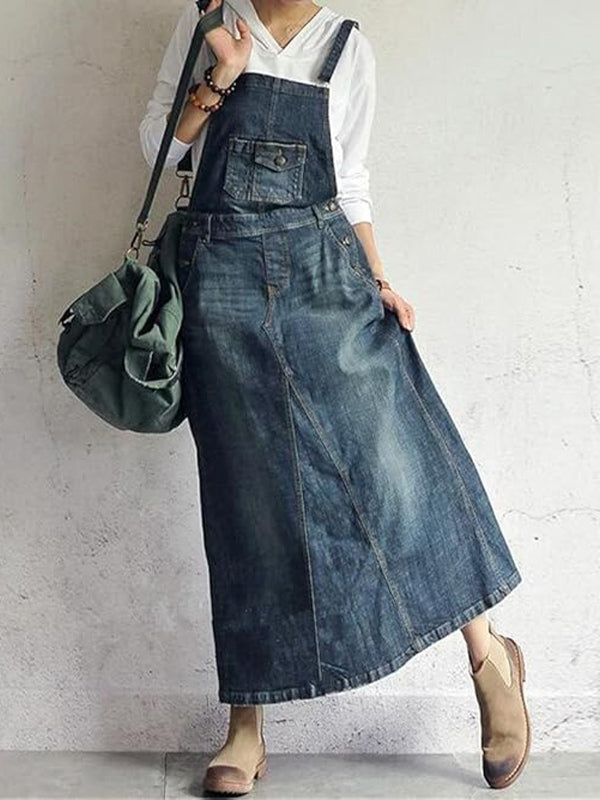 Dames Denim Jurk Katoen met Rugsplit en Verstelbare Schouderbanden 1