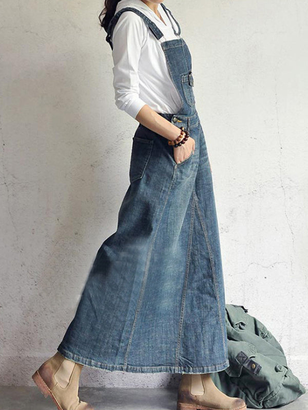 Dames Denim Jurk Katoen met Rugsplit en Verstelbare Schouderbanden 2