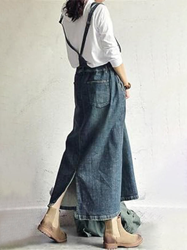 Dames Denim Jurk Katoen met Rugsplit en Verstelbare Schouderbanden 3