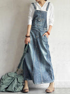 Dames Denim Jurk Katoen met Rugsplit en Verstelbare Schouderbanden 5