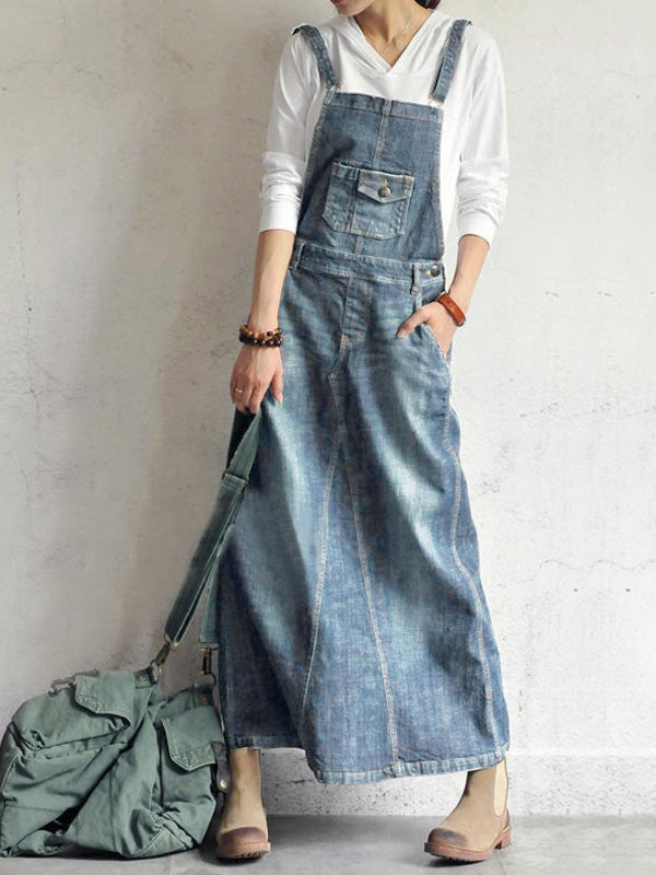 Dames Denim Jurk Katoen met Rugsplit en Verstelbare Schouderbanden 5