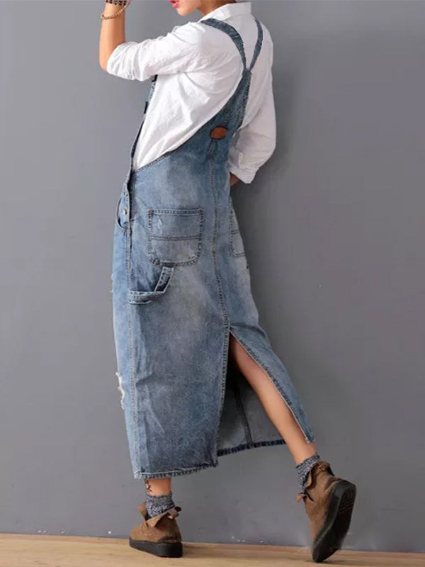 Dames Denim Overalls Jurk met Achter Slit 2