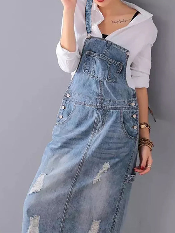 Dames Denim Overalls Jurk met Achter Slit 4
