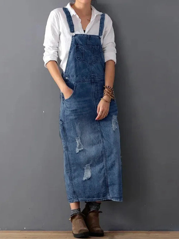Dames Denim Overalls Jurk met Achter Slit 7
