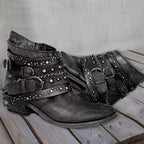Dames Enkellaarsjes Leer met Studs en Kettingdetails 1
