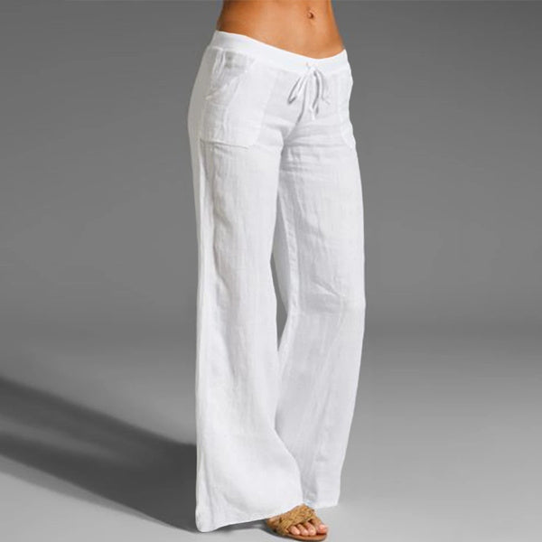 Dames Flared Broek Katoen Lage Taille Met Twee Vakken 0