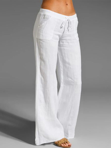 Dames Flared Broek Katoen Lage Taille Met Twee Vakken 1