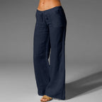 Dames Flared Broek Katoen Lage Taille Met Twee Vakken 2