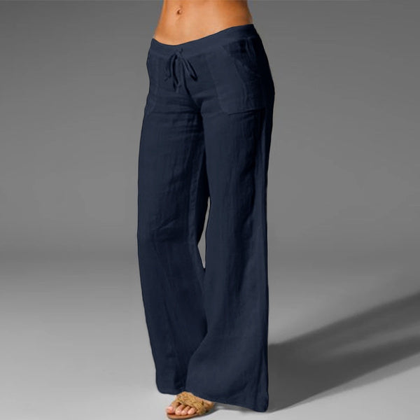 Dames Flared Broek Katoen Lage Taille Met Twee Vakken 2
