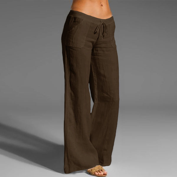 Dames Flared Broek Katoen Lage Taille Met Twee Vakken 3