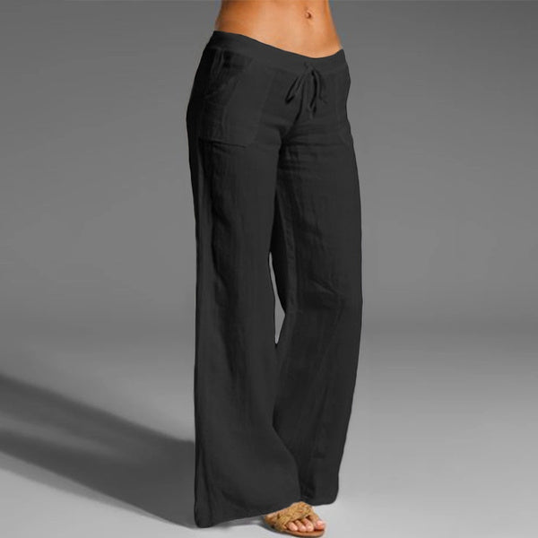 Dames Flared Broek Katoen Lage Taille Met Twee Vakken 4