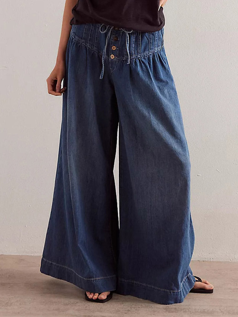 Dames Flared Broek Lichte Denim Wide-Leg 0