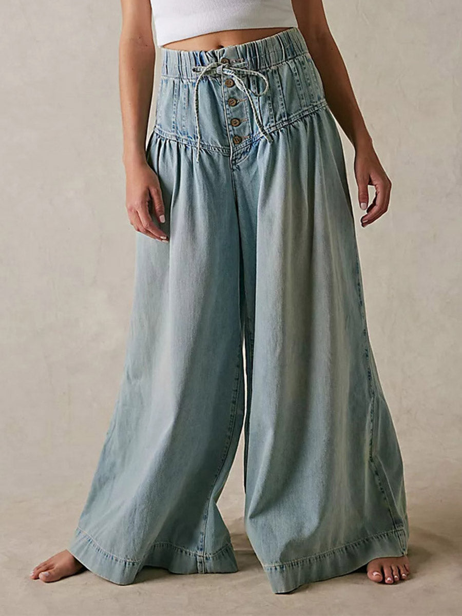 Dames Flared Broek Lichte Denim Wide-Leg 4