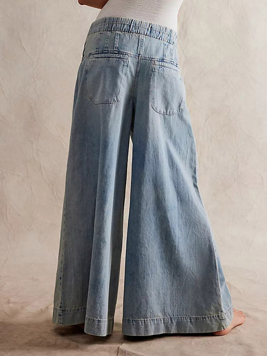 Dames Flared Broek Lichte Denim Wide-Leg 7