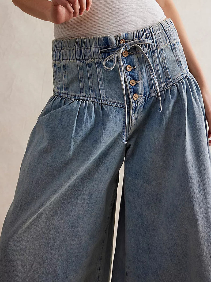 Dames Flared Broek Lichte Denim Wide-Leg 8