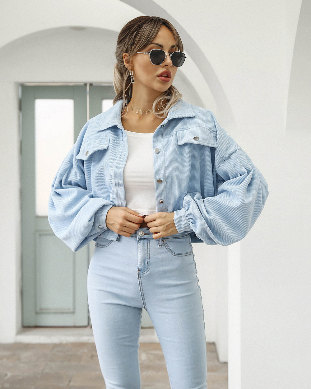 Dames Jas Corduroy Oversized Met Ballonmouwen 0