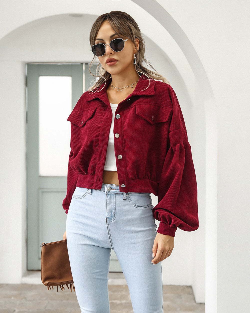 Dames Jas Corduroy Oversized Met Ballonmouwen 4