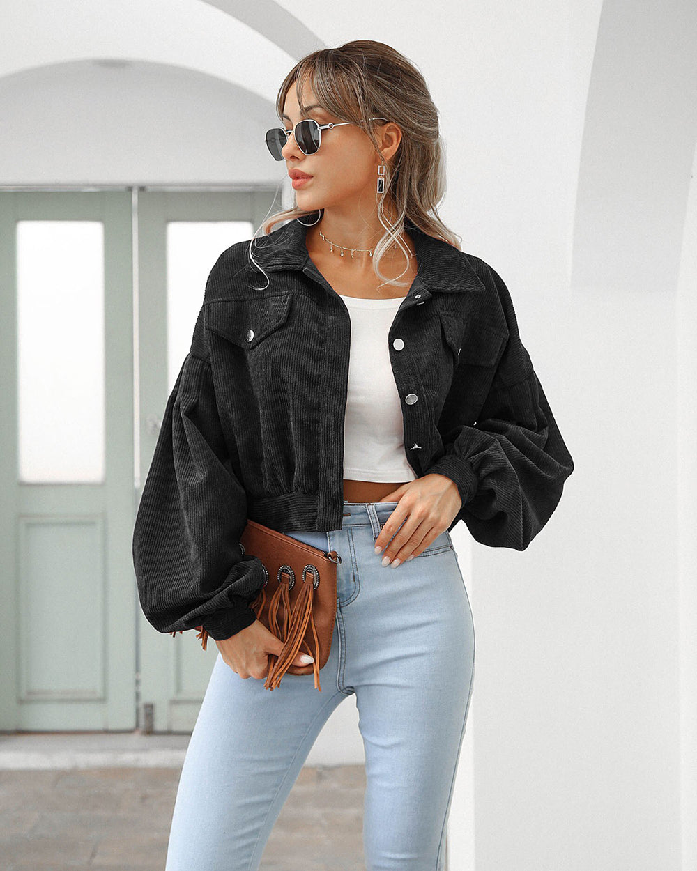 Dames Jas Corduroy Oversized Met Ballonmouwen 6