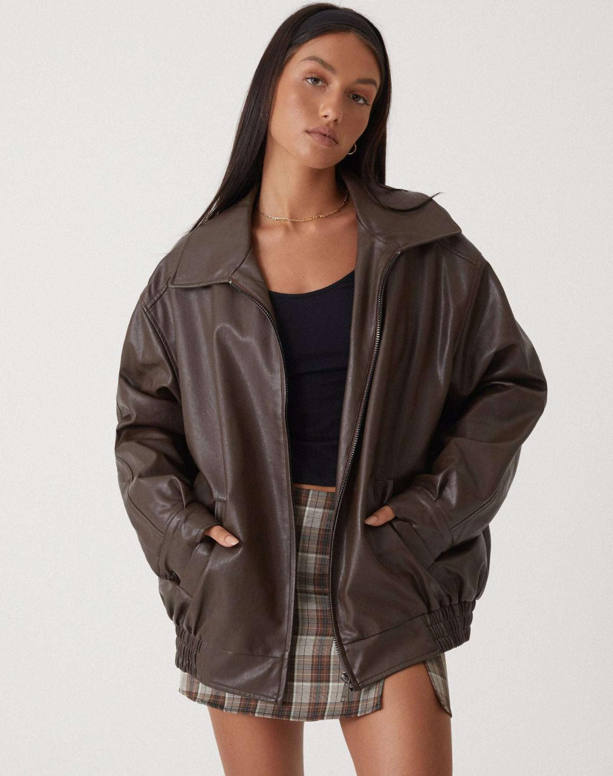 Dames Jas Leren Oversized PU Leer Winter 0