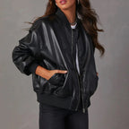 Dames Jas PU-Leren Oversized Met Ritsluiting 0