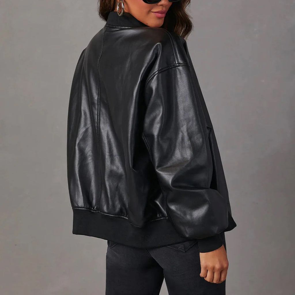 Dames Jas PU-Leren Oversized Met Ritsluiting 2